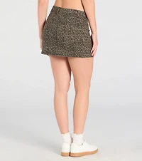 Chasing You Mid-Rise Leopard Denim Mini Skirt