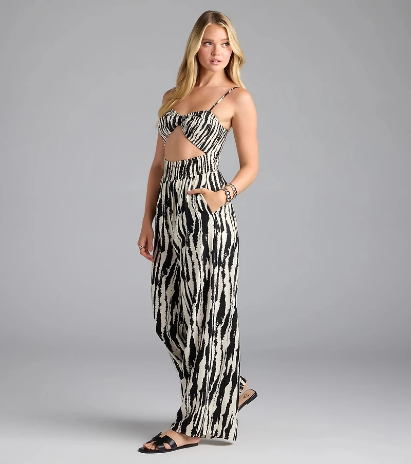 Remarkable Energy Abstract Striped Wide-Leg Jumpsuit