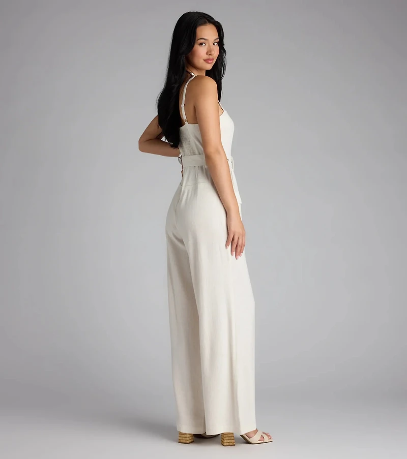 Stylish The Sunshine Linen Cargo Jumpsuit