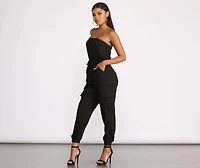 Strapless Cargo Pocket Jogger Jumpsuit