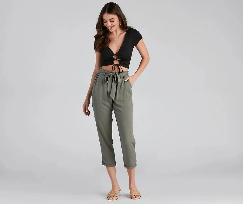 Trendsetter Tie Waist Paperbag Pants