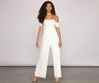 Vacay Bound Off The Shoulder Smocked Jumpsuit