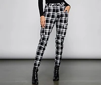 High Waist Plaid Joggers With Chain