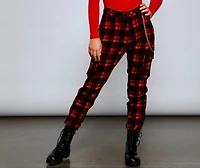 High Waist Plaid Joggers With Chain