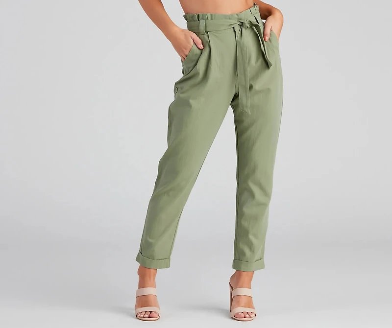 Trendy And Tapered High Waist Paperbag Pants