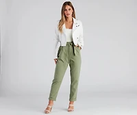 Trendy And Tapered High Waist Paperbag Pants