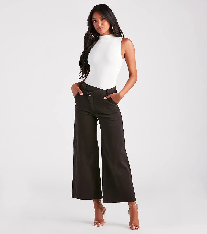 On A Curve Asymmetrical Waist Wide-Leg Pants