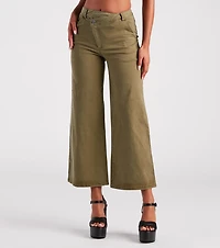 On A Curve Asymmetrical Waist Wide-Leg Pants