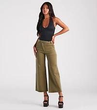 On A Curve Asymmetrical Waist Wide-Leg Pants