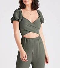 Flirt On Check Linen Puff Sleeve Jumpsuit