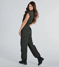Street Style Sleeveless Cargo Jumpsuit