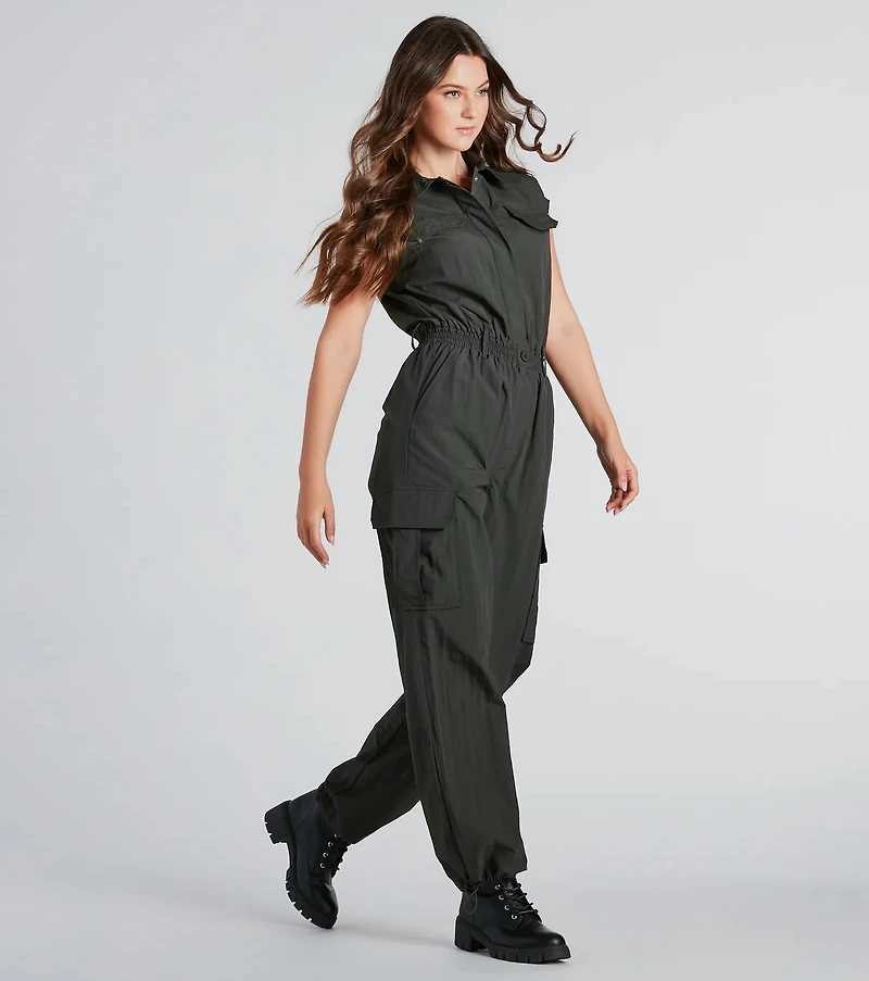 Street Style Sleeveless Cargo Jumpsuit