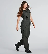 Street Style Sleeveless Cargo Jumpsuit