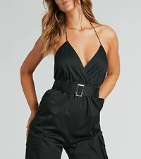Looking Cool Belted Cargo Twill Jumpsuit
