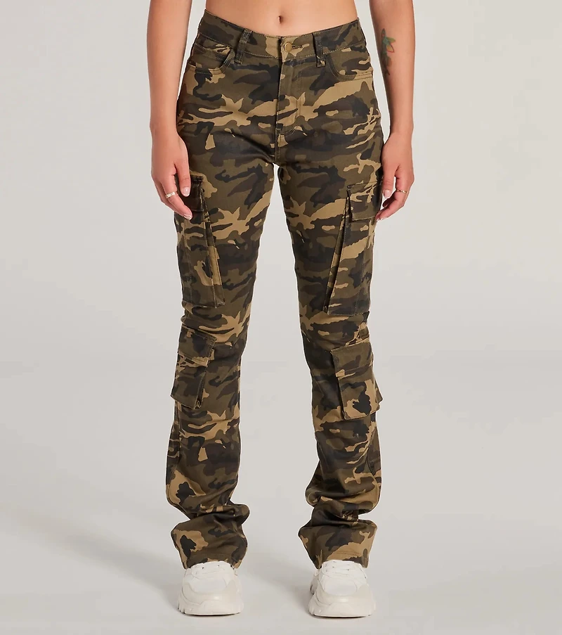 Casual Vibe Camo Cargo Bootcut Pants