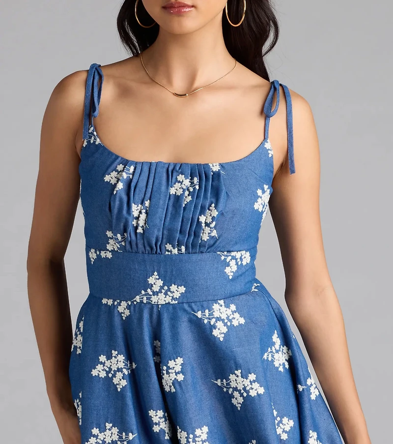 Effortless Summer Cutie Chambray Floral Romper