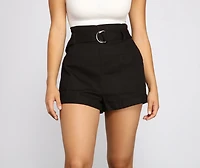High-Rise Belted Twill Shorts