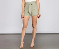 High-Rise Belted Twill Shorts