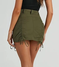 Out And About Mid-Rise Ruched Woven Mini Skort