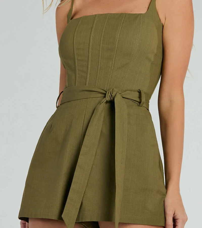 Weekend Chic Linen Tie-Front Corset Romper