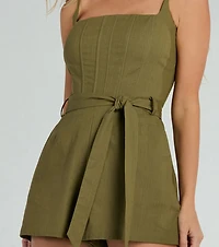 Weekend Chic Linen Tie-Front Corset Romper
