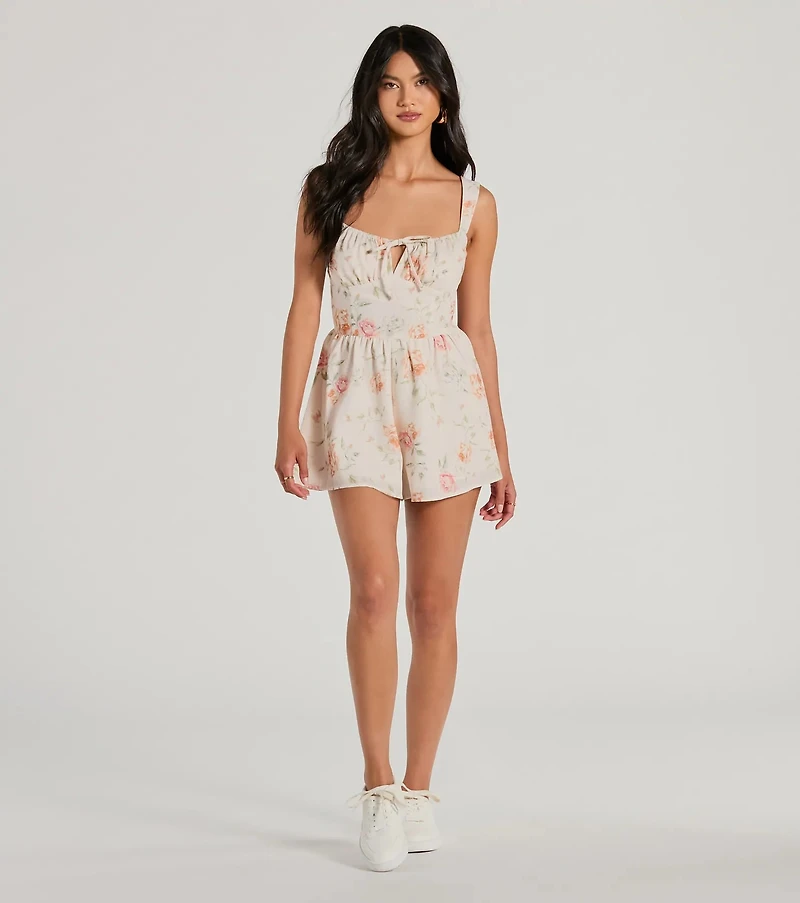 Flirty Choice Sleeveless Lace-Up Floral Romper