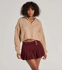 Trendy Status Corduroy Pleated Drop Waist Mini Skort