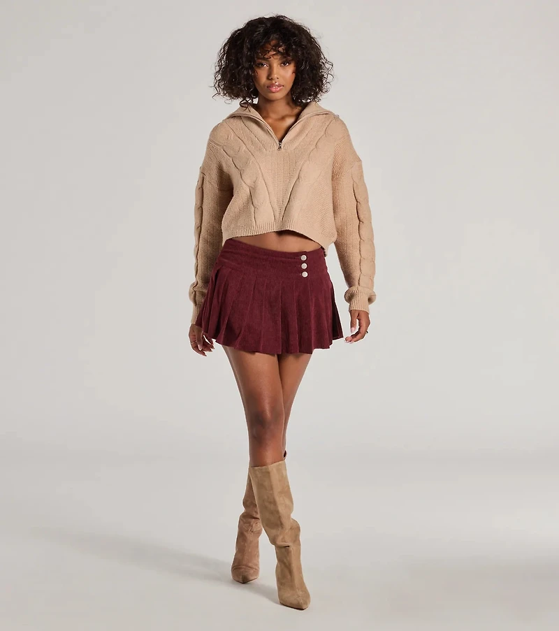 Trendy Status Corduroy Pleated Drop Waist Mini Skort
