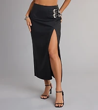Edgy Glam High-Rise Buckle Maxi Skirt