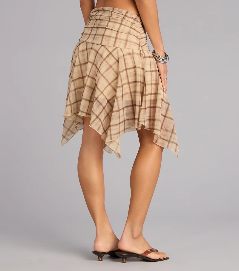 Daydream Flow Plaid Chiffon Skirt