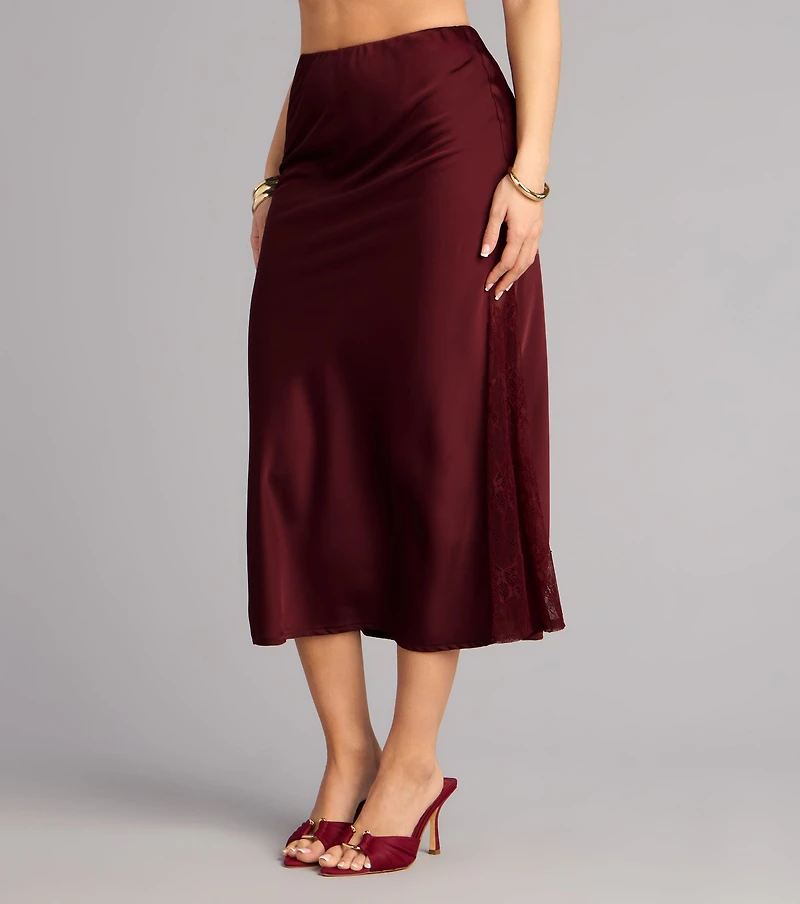Slip Into Elegance Satin Lace Midi Skirt