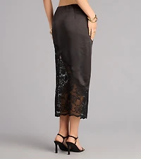 Low Key Luxe Satin Lace Midi Skirt