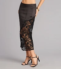 Low Key Luxe Satin Lace Midi Skirt