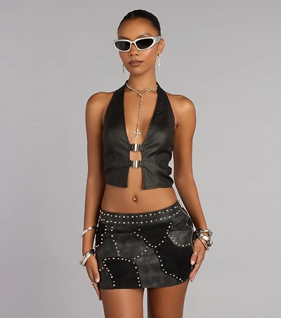 Midnight Rebel Studded Mini Skirt