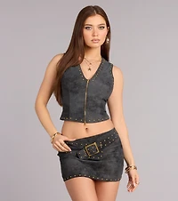 Serving Cool Studded Faux Leather Mini Skirt