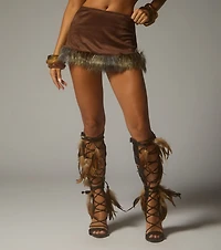 Cave Girl Faux Fur Trim Mini Skirt