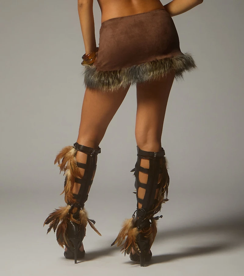 Cave Girl Faux Fur Trim Mini Skirt