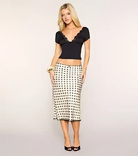 Spotted Charm Polka Dot Satin Midi Skirt
