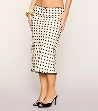 Spotted Charm Polka Dot Satin Midi Skirt