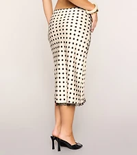 Spotted Charm Polka Dot Satin Midi Skirt
