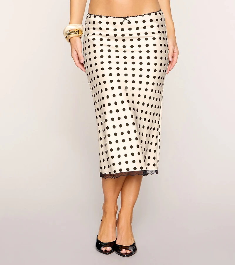 Spotted Charm Polka Dot Satin Midi Skirt