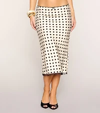 Spotted Charm Polka Dot Satin Midi Skirt