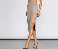 Glitter Woven High Slit Midi Skirt