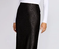 Leopard Flared Satin Skirt