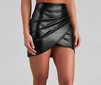 Faux Leather Wrap Mini Skirt