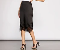 Satin and Lace Midi Skirt