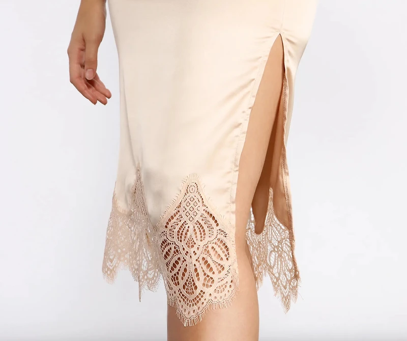 Satin and Lace Midi Skirt