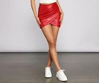 Faux Leather Wrap Mini Skirt