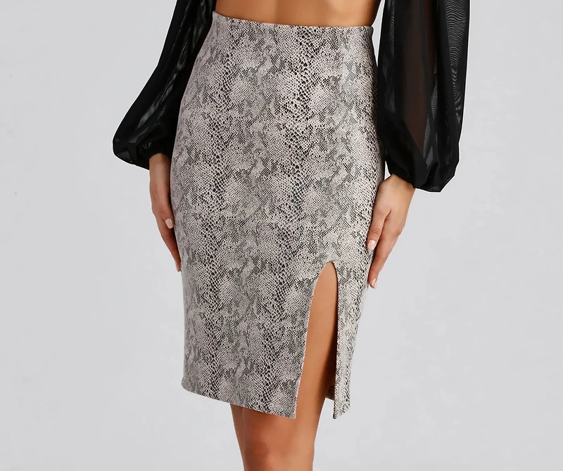 Chic And Sassy Snake Print Midi Skirt