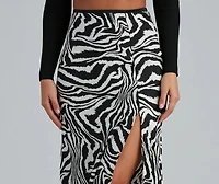 So Sleek Satin Zebra Midi Skirt